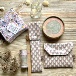 Duo pochettes à savon et brosse à dents gouttes mauve