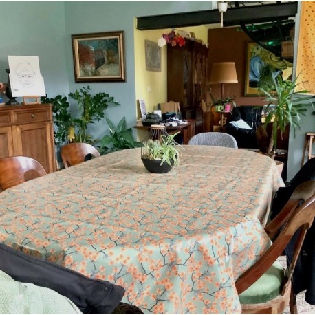 Toile cirée vert et corail AMALIE