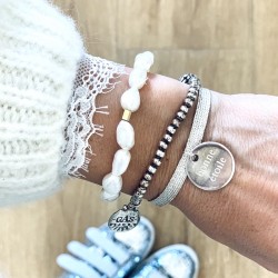 Bracelet lurex et médaille gravée or - argent
