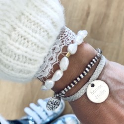 Bracelet lurex et médaille gravée or - argent