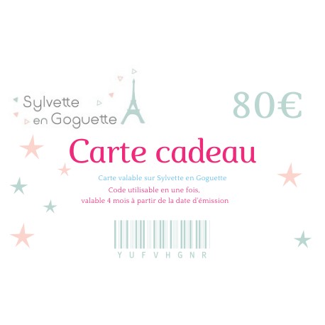 Carte cadeau 80€ à imprimer ou à envoyer par email